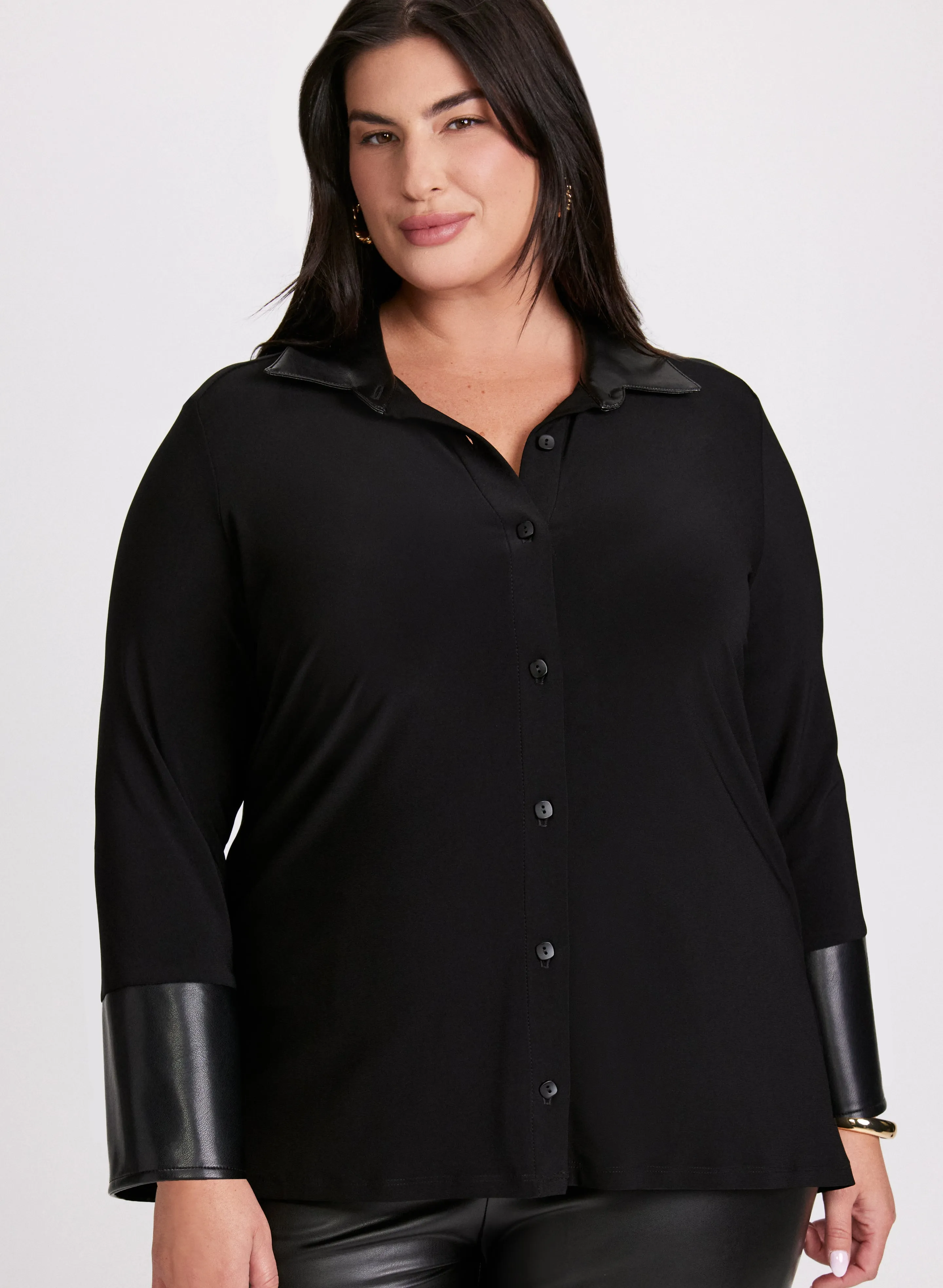 Joseph Ribkoff - Vegan Leather Trim Blouse