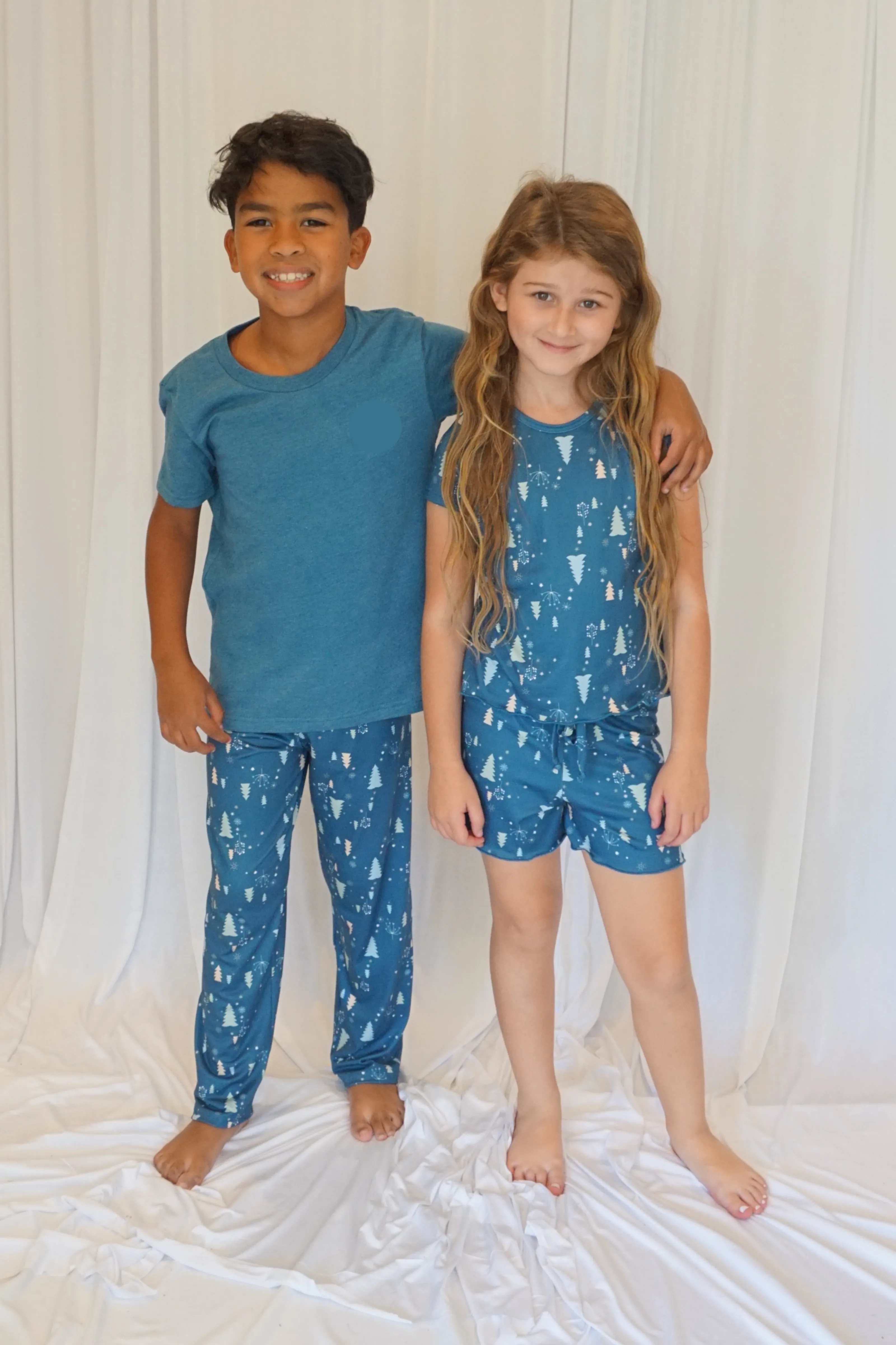 Kids Cozy Christmas Blue Pajama Boxer Sleeve Set