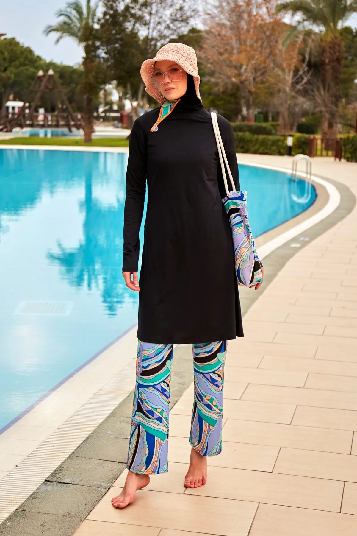 Lycra Black Burkini Modest Swimwear M2477