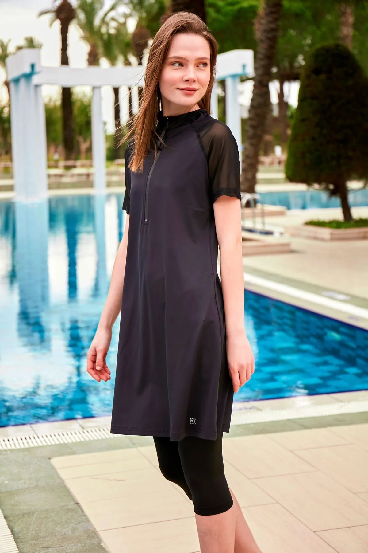 Lycra Black Burkini Modest Swimwear M2448