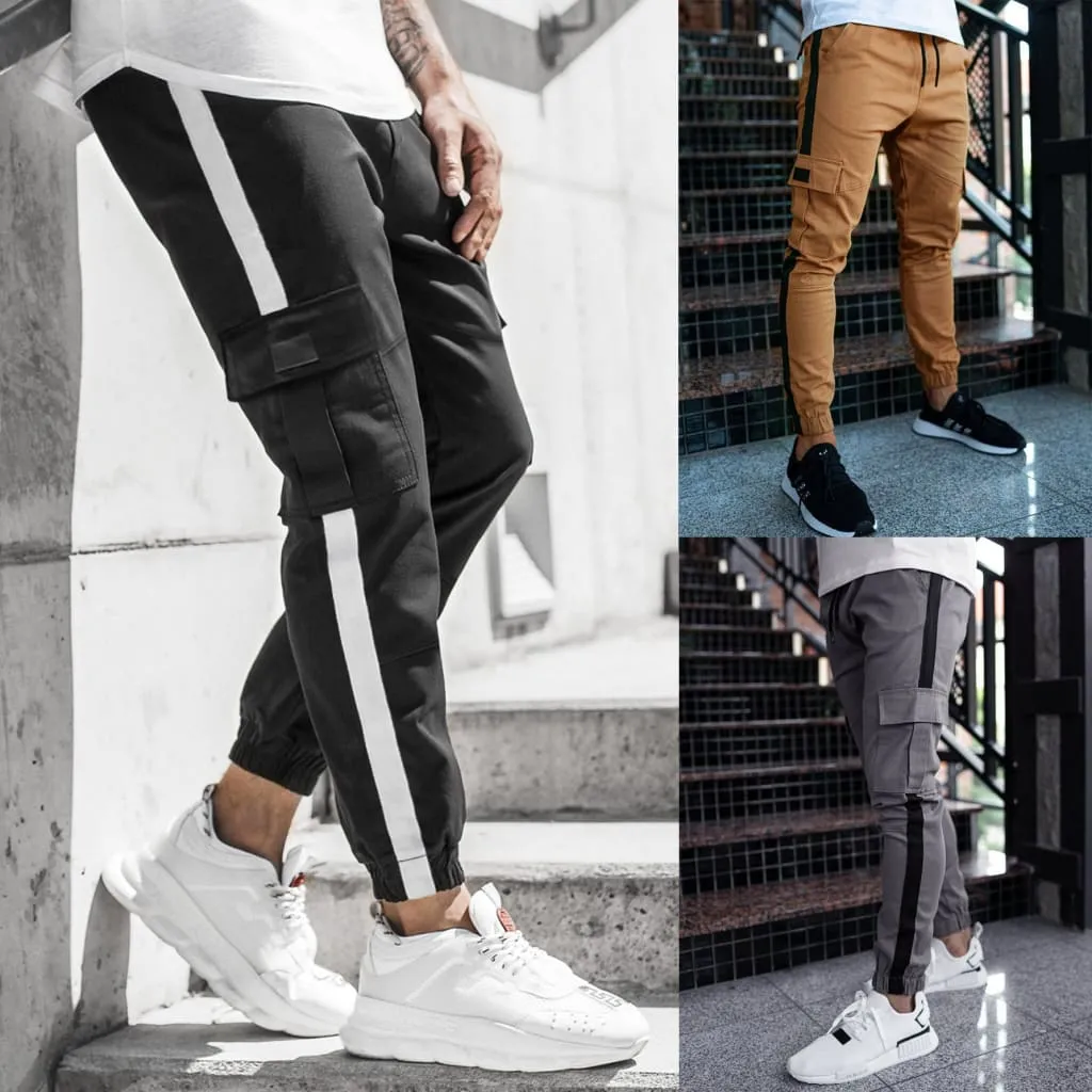 Men Side Stripe Drawstring Waist Cargo Jogger Pants