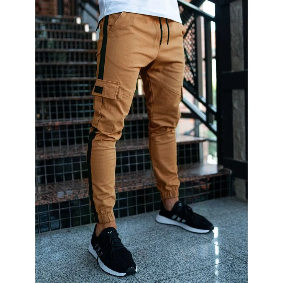 Men Side Stripe Drawstring Waist Cargo Jogger Pants