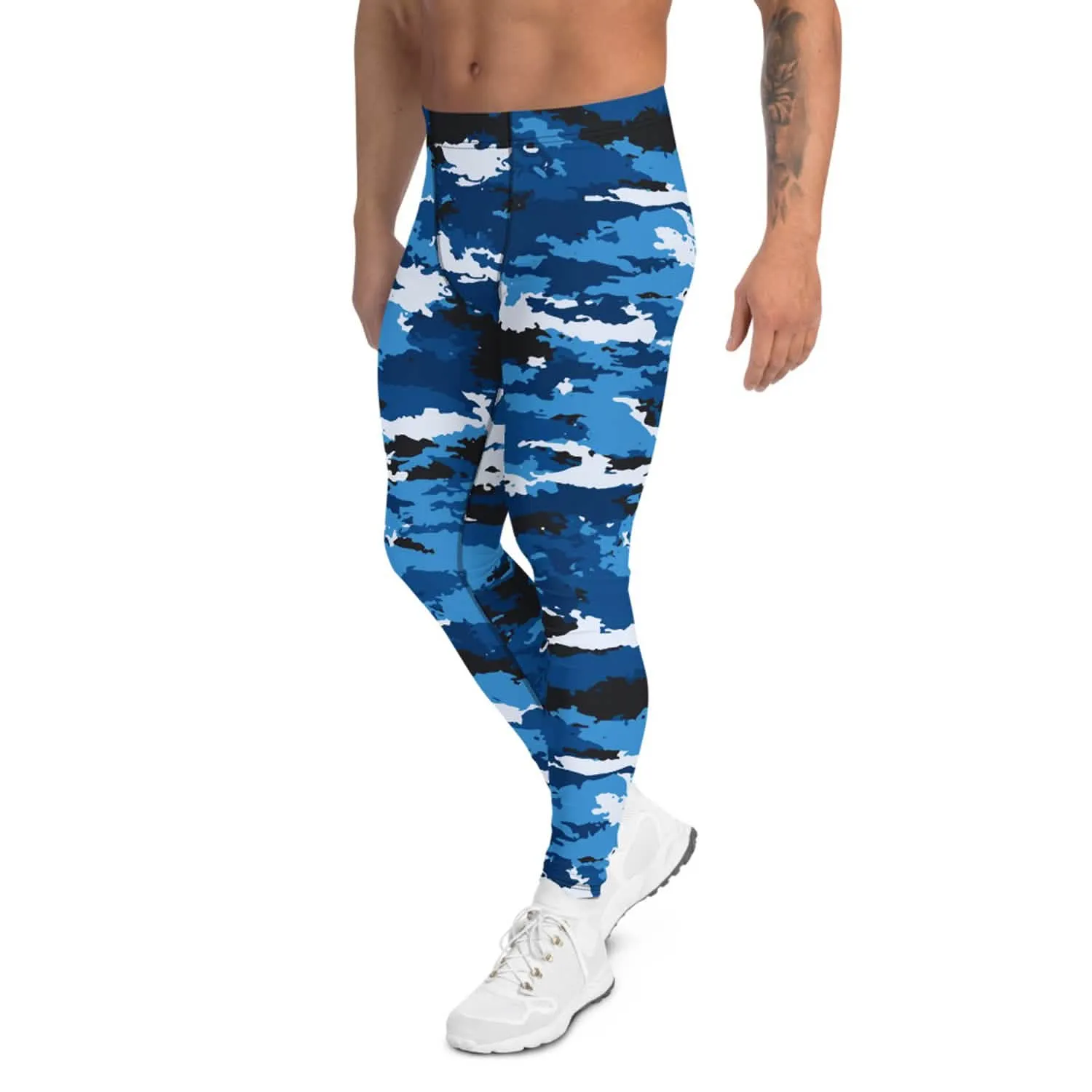 Men's Blue Camo Performance Workout Leggings