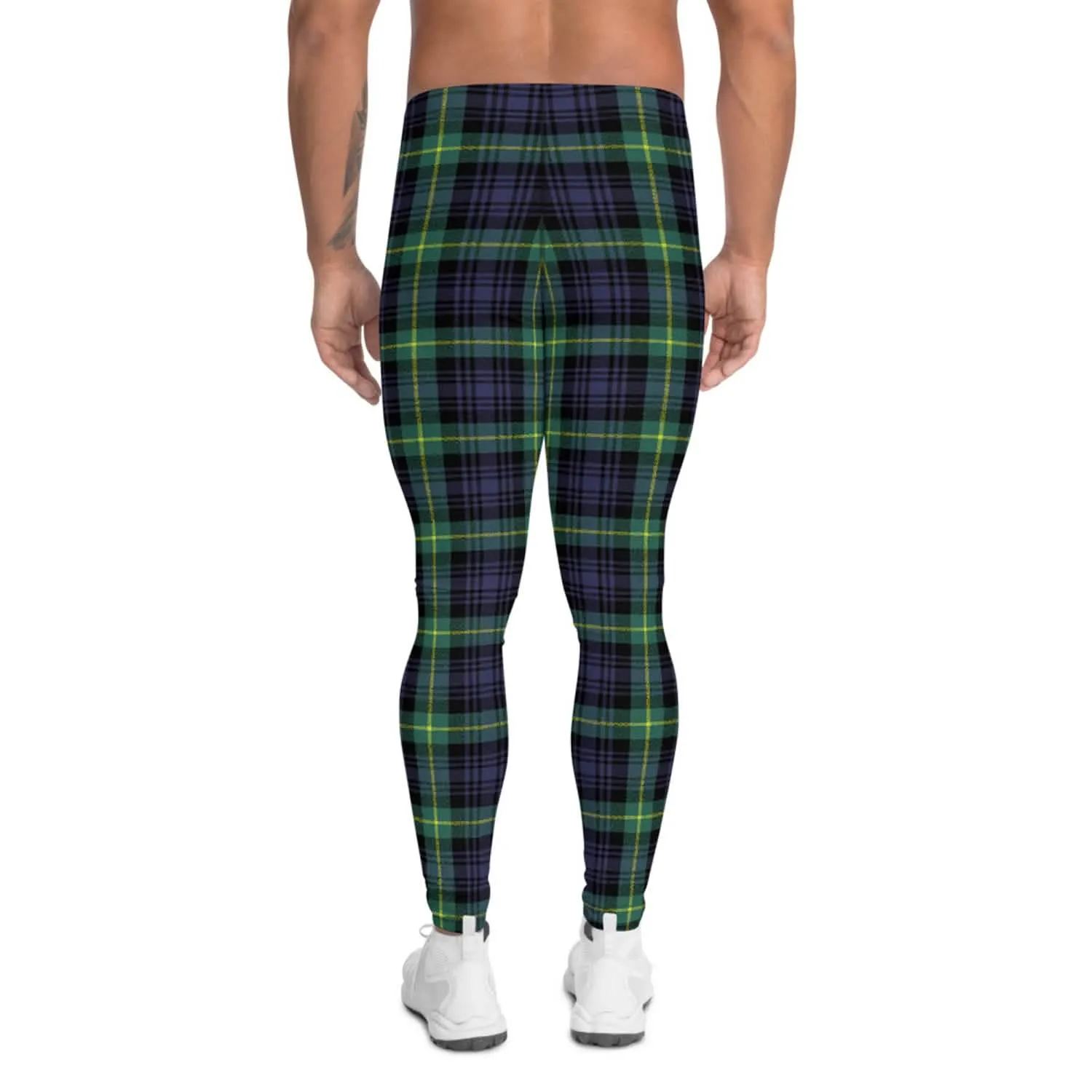 Men's Eco-Conscious Green and Blue Tartan Performance Leggings