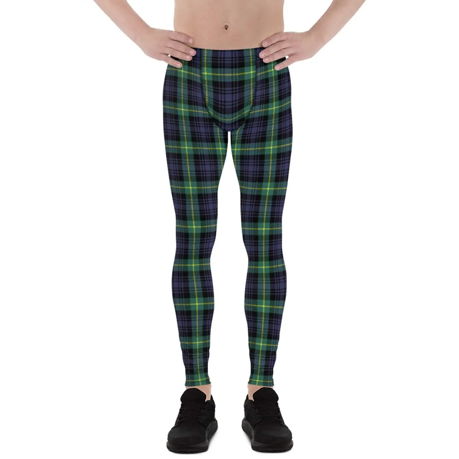 Men's Eco-Conscious Green and Blue Tartan Performance Leggings