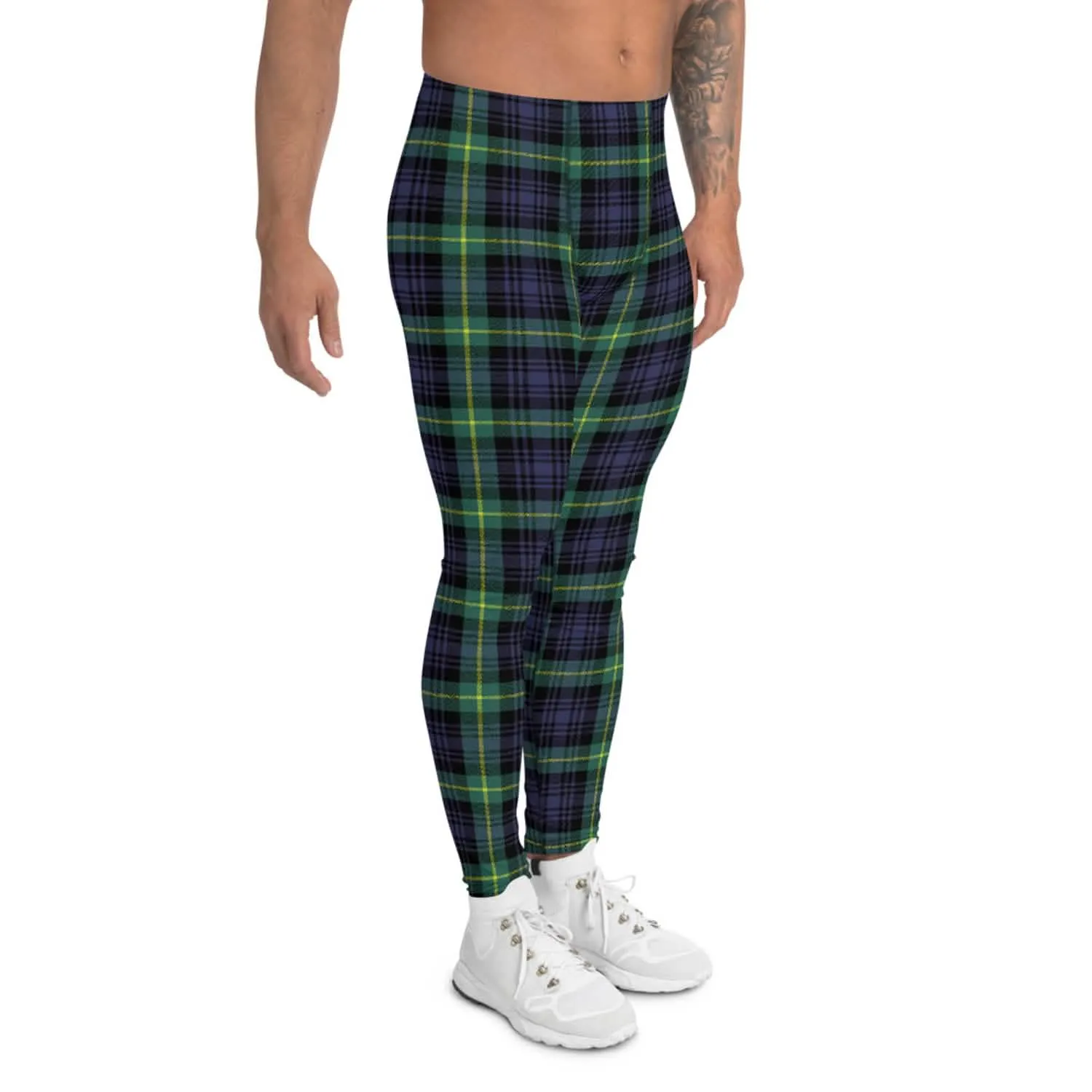 Men's Eco-Conscious Green and Blue Tartan Performance Leggings