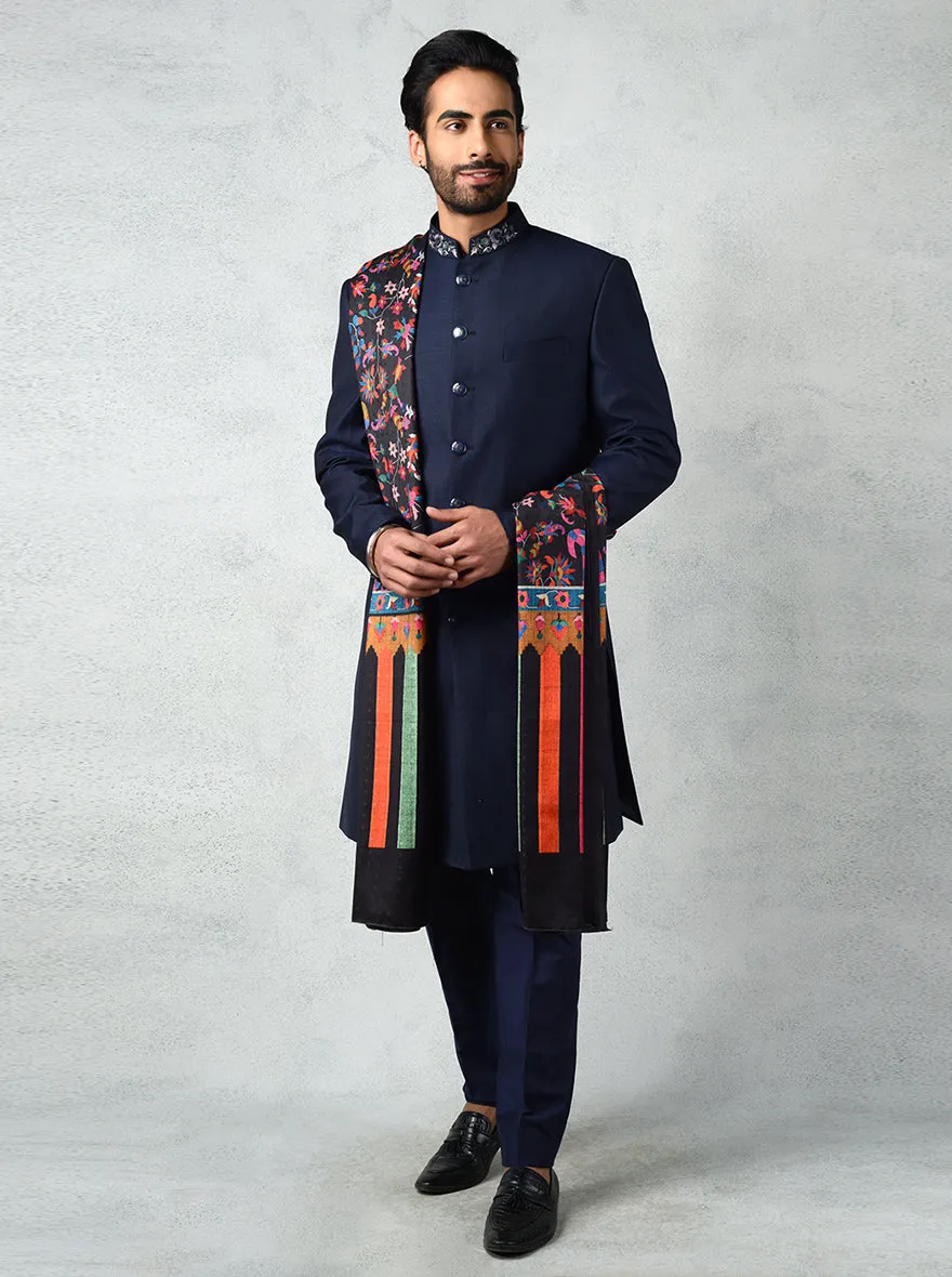 Navy Blue & Black Sherwani | TULA