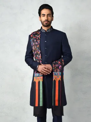 Navy Blue & Black Sherwani | TULA