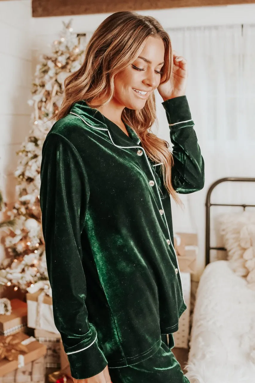 North Pole Green Velvet Pajama Set