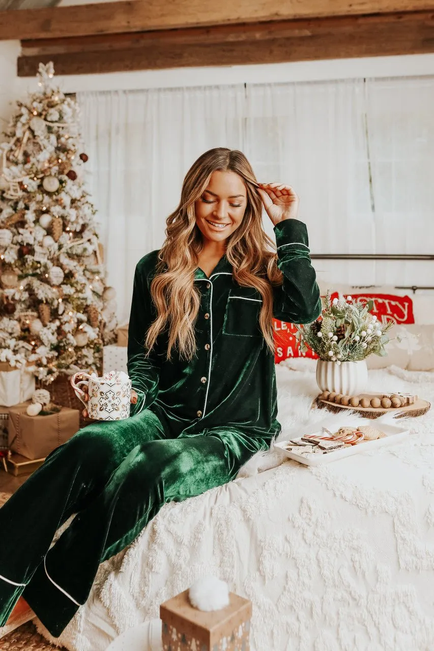 North Pole Green Velvet Pajama Set