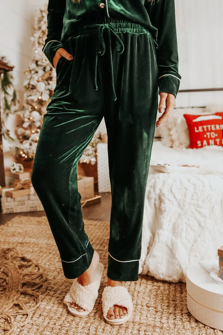 North Pole Green Velvet Pajama Set