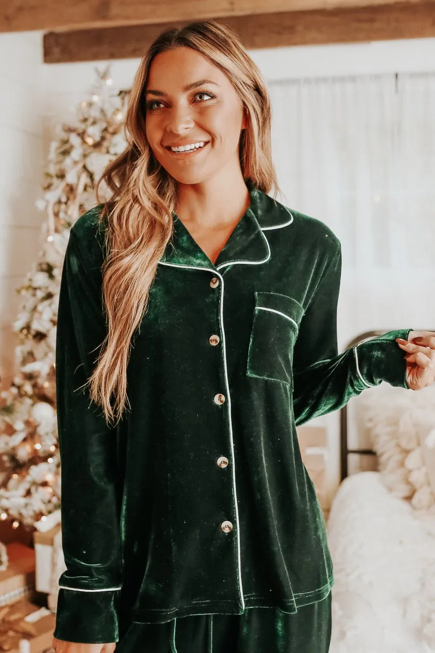 North Pole Green Velvet Pajama Set