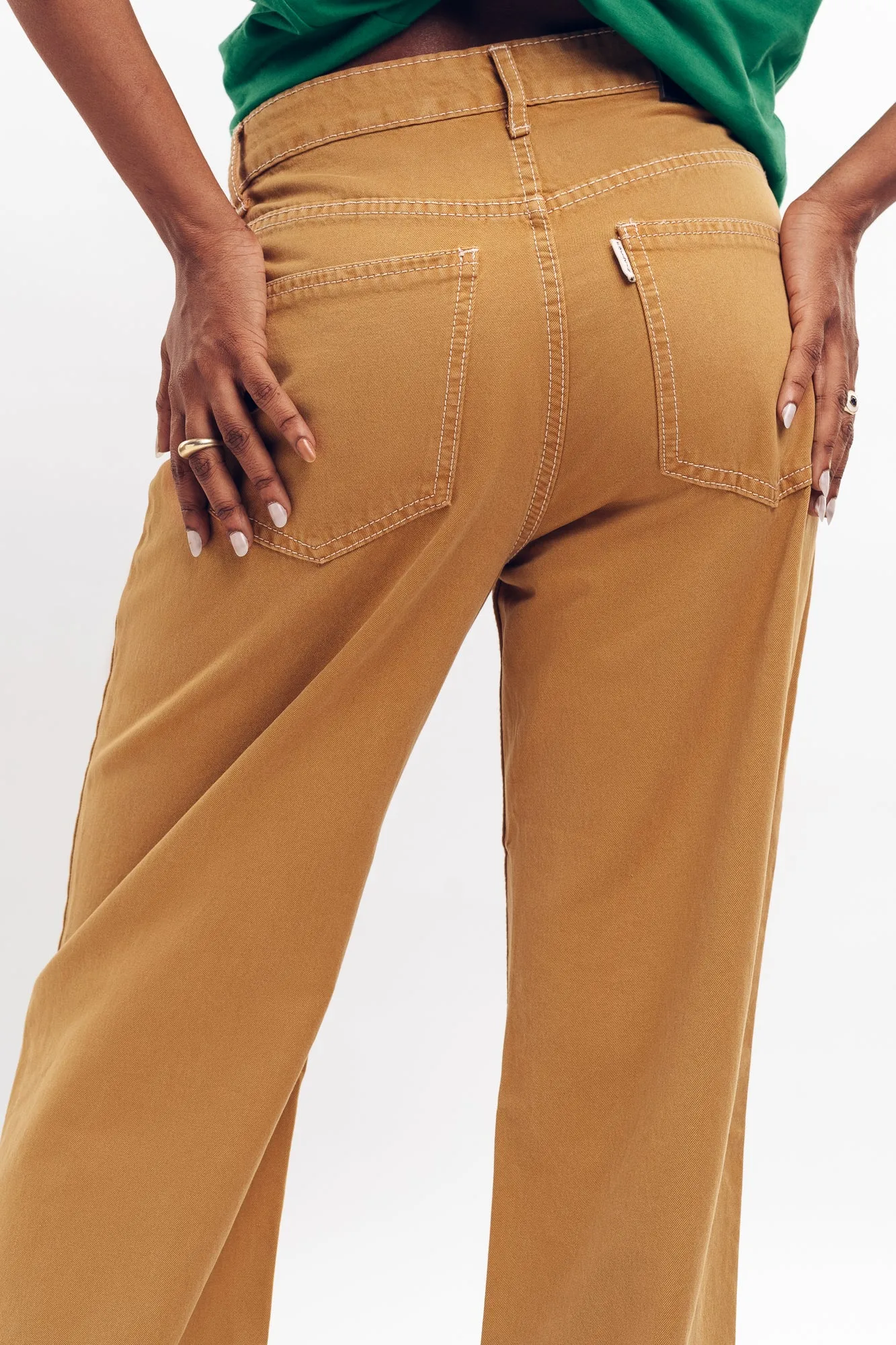 Ochre Contrast Stitch Wide Jeans