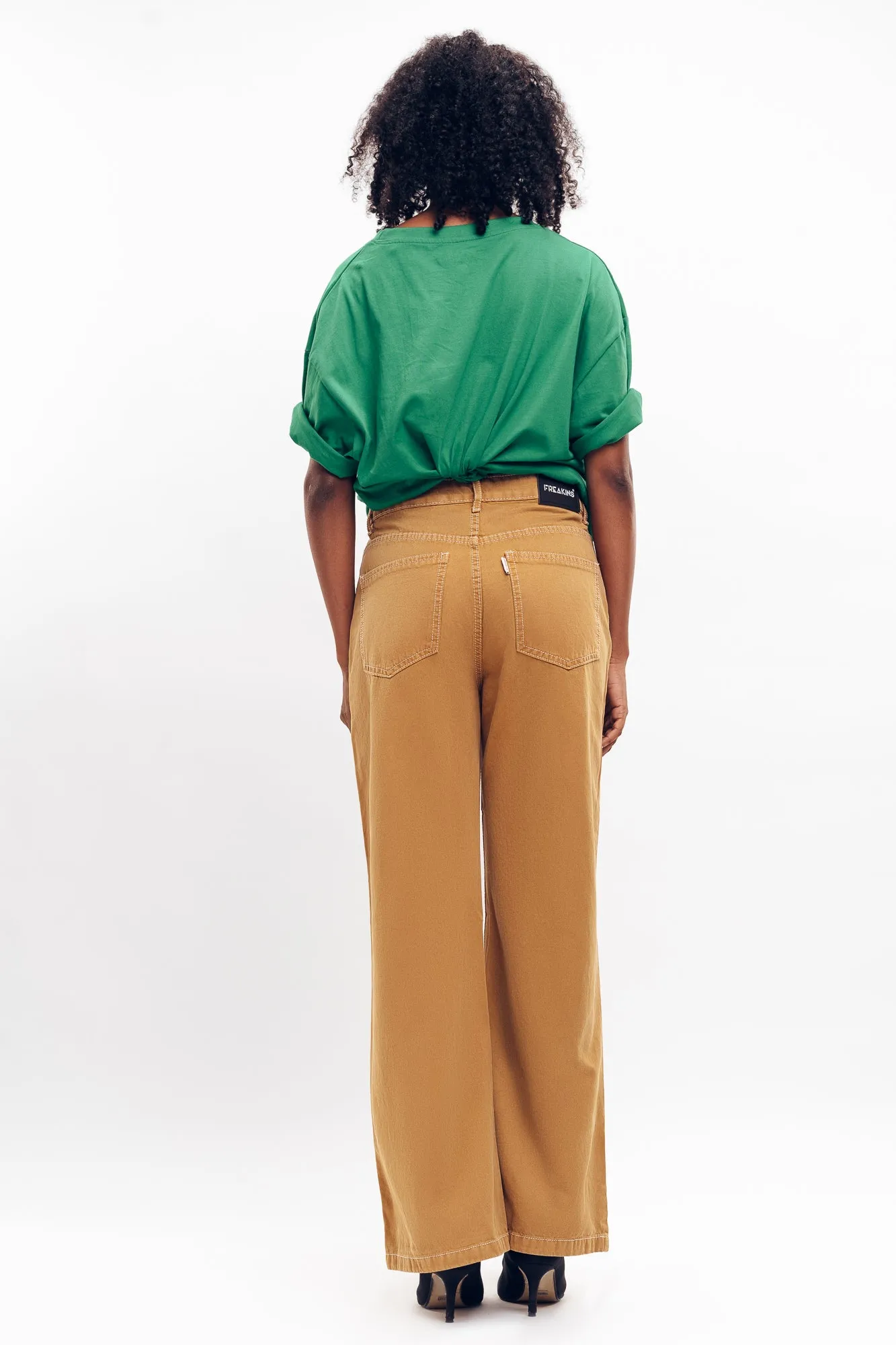 Ochre Contrast Stitch Wide Jeans