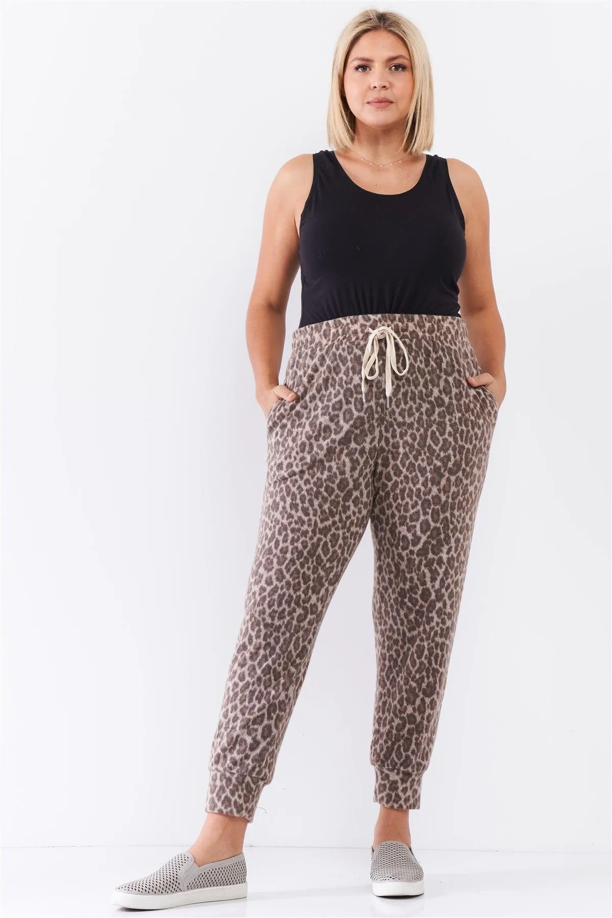 Pkus Size Leopard Print High Waist Soft Lounge Pants