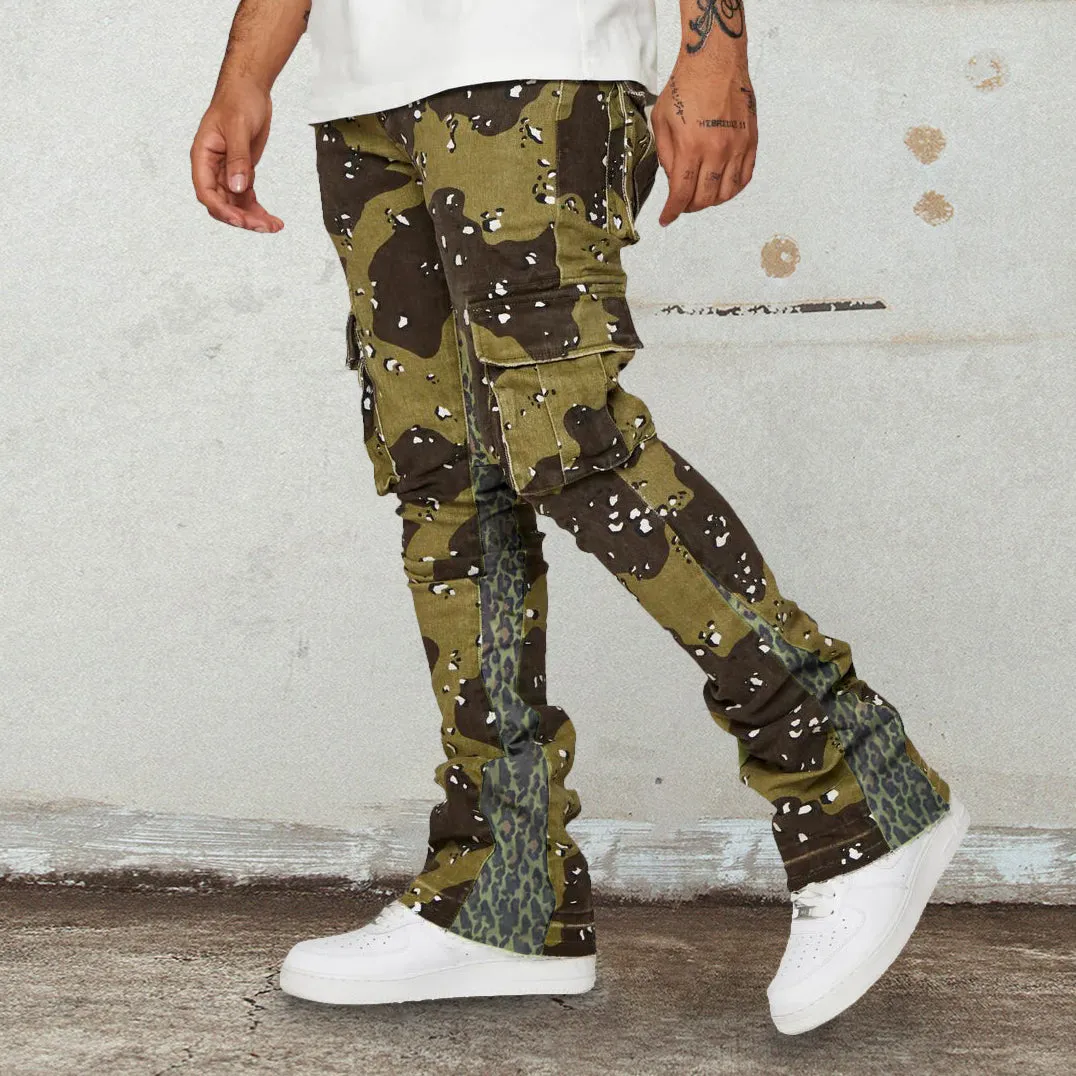 Retro hip-hop leopard print street work jeans