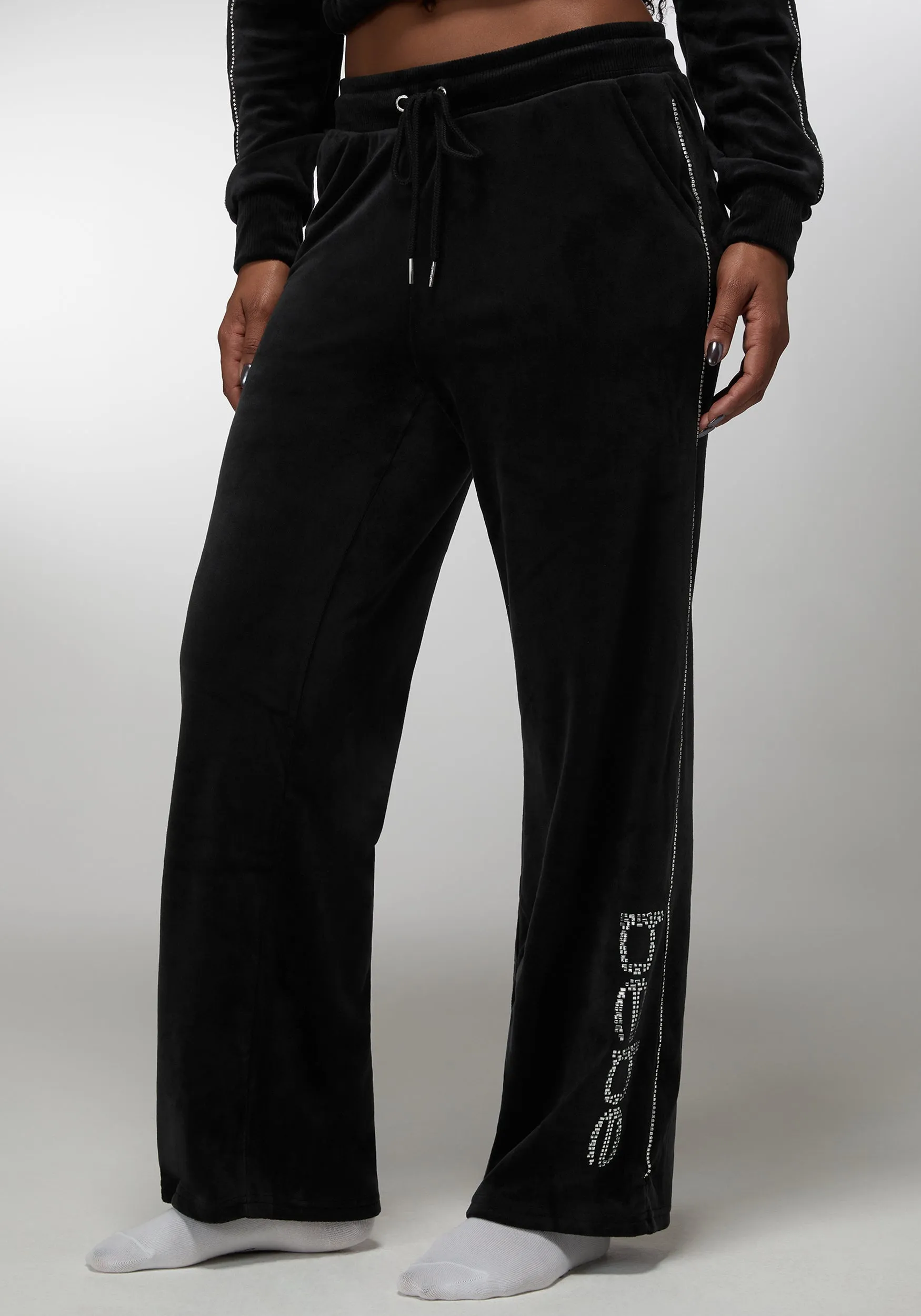 Rhinestone Detail Velour Pant