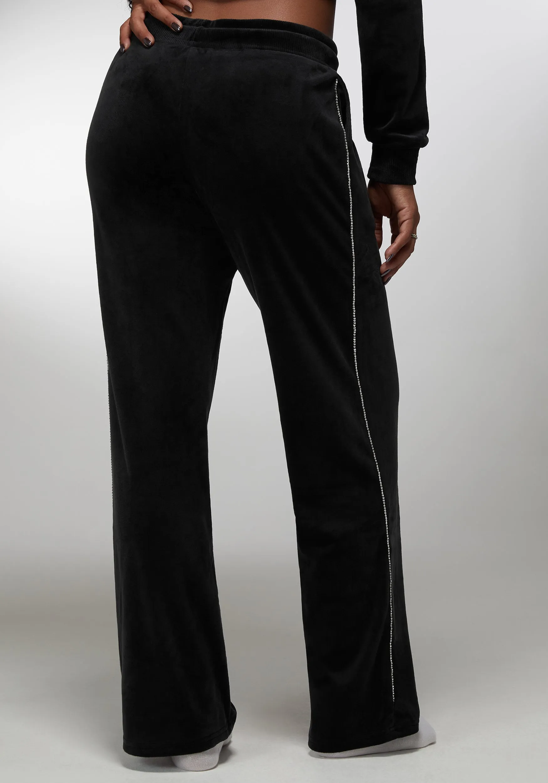 Rhinestone Detail Velour Pant