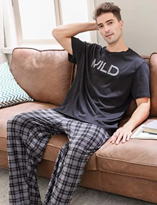 Richie House Men's Cotton Tshirt Plaid Long Pyjamas Set Sleepwear S-XXL RHM2866