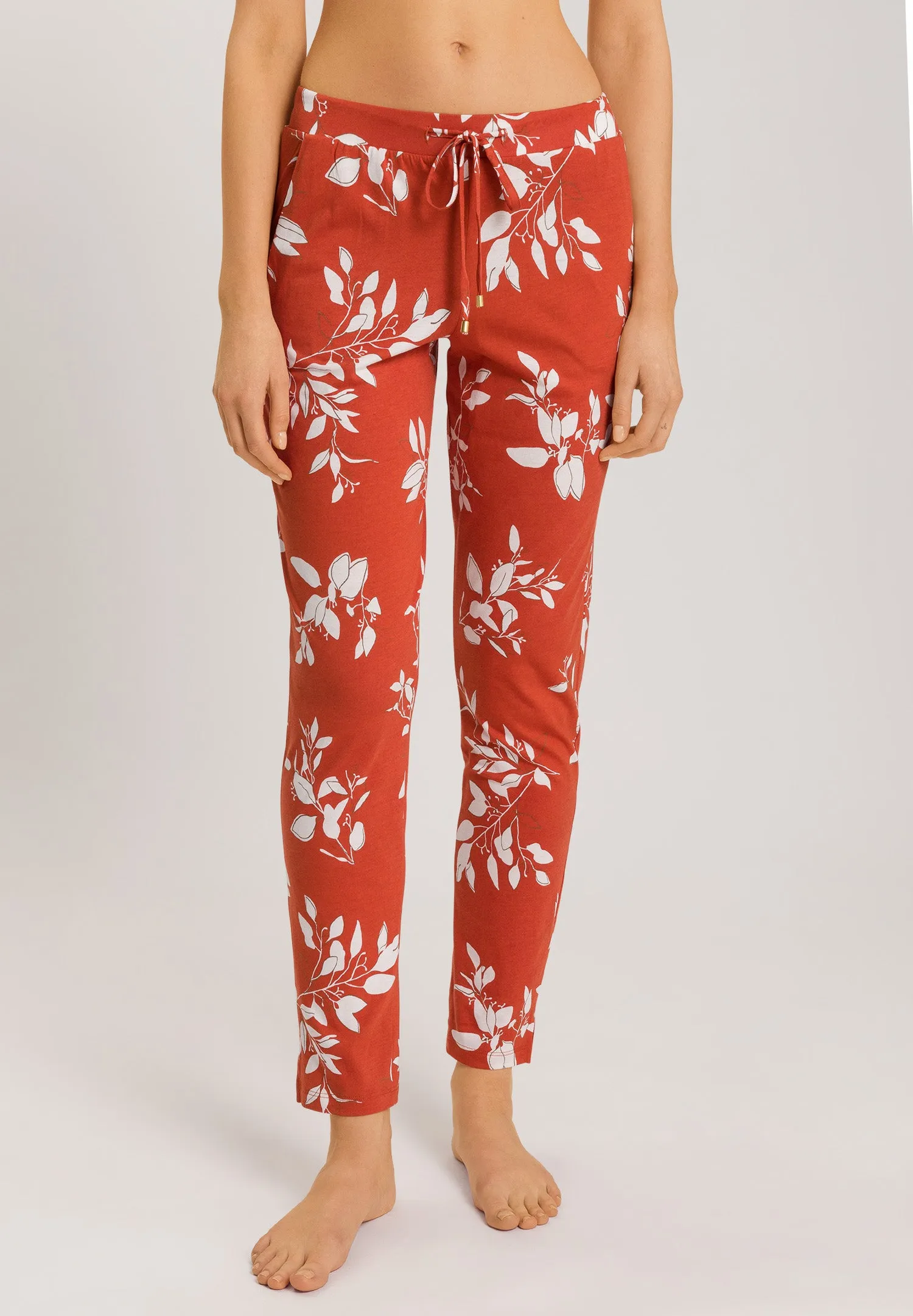 Sleep And Lounge Cotton Blend Drawstring Pants | Tangerine Flowers 74845-2159