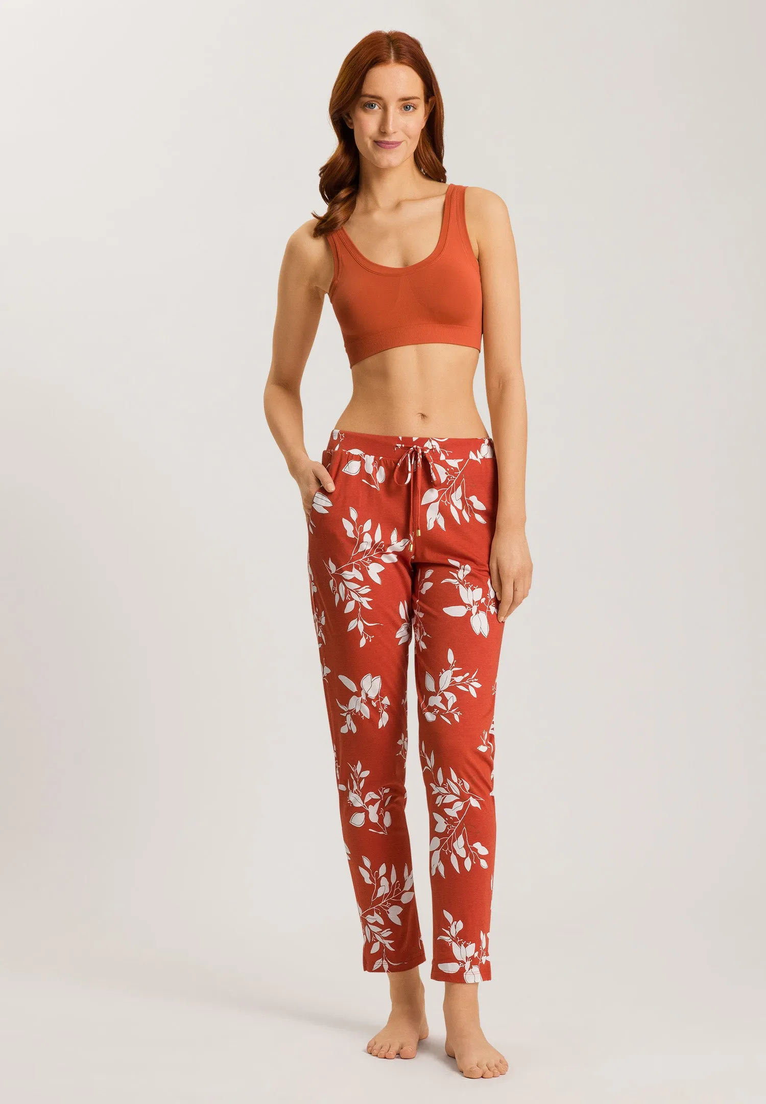 Sleep And Lounge Cotton Blend Drawstring Pants | Tangerine Flowers 74845-2159