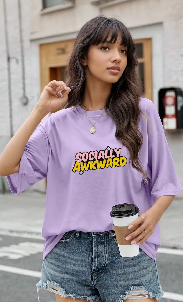 Socially Awkward-Oversized Lavender Women Tshirt