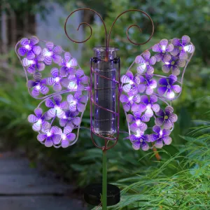 Solar Metal and Glass Purple Butterfly Rain Gauge Garden Stake, 12 by 40 Inches