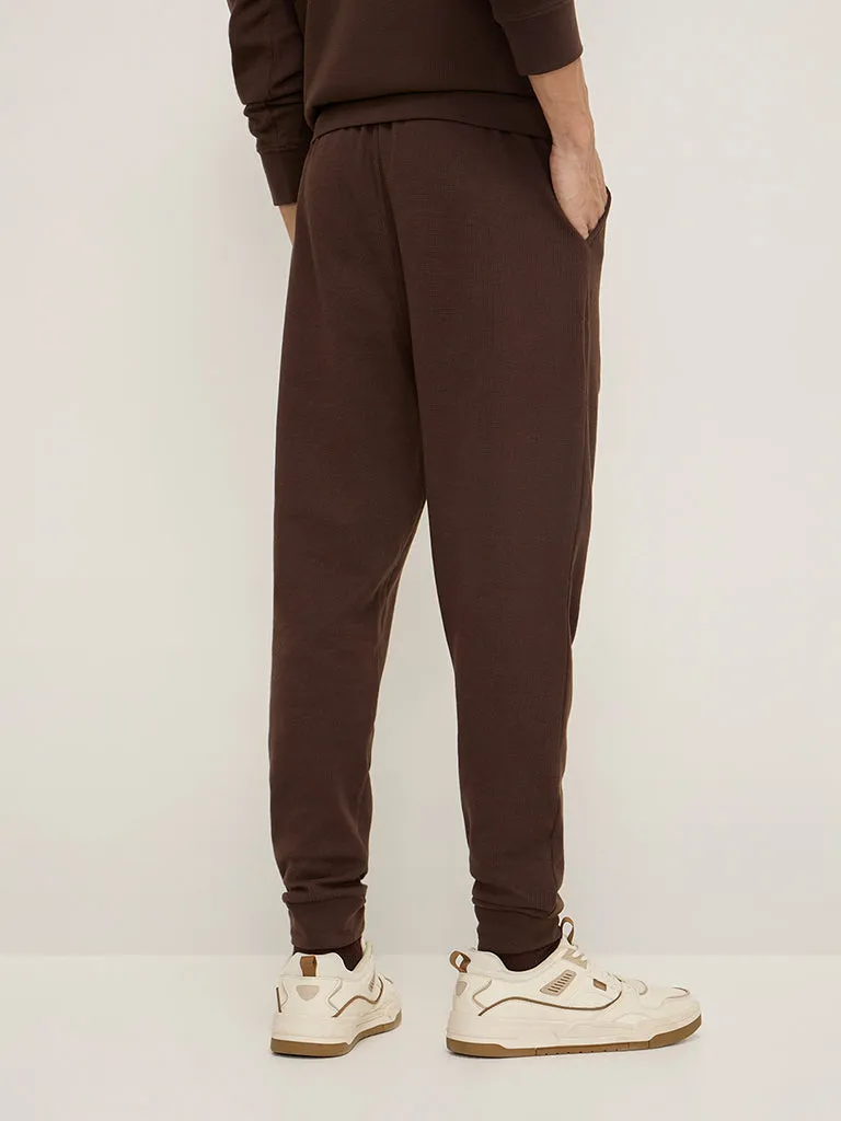 WES Lounge Brown Textured Relaxed-Fit Mid-Rise Joggers