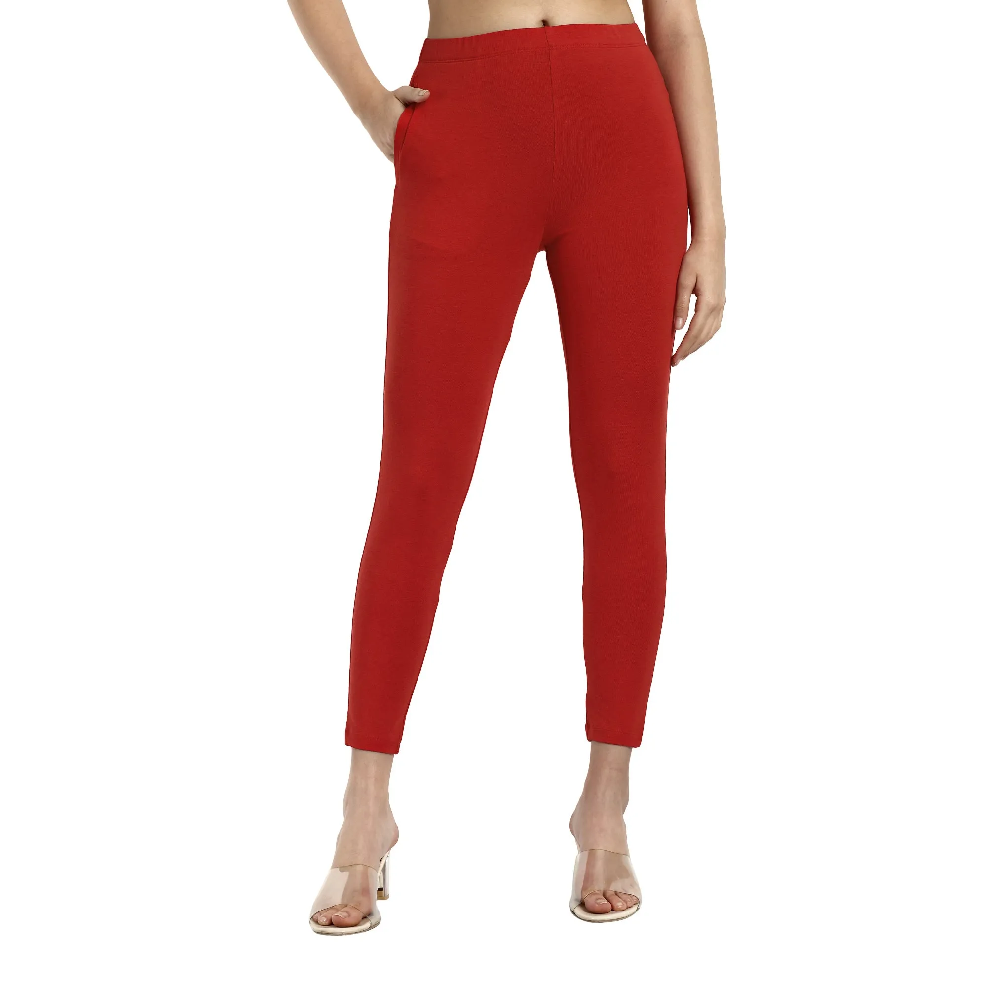 Women Red Ankle Length Legging