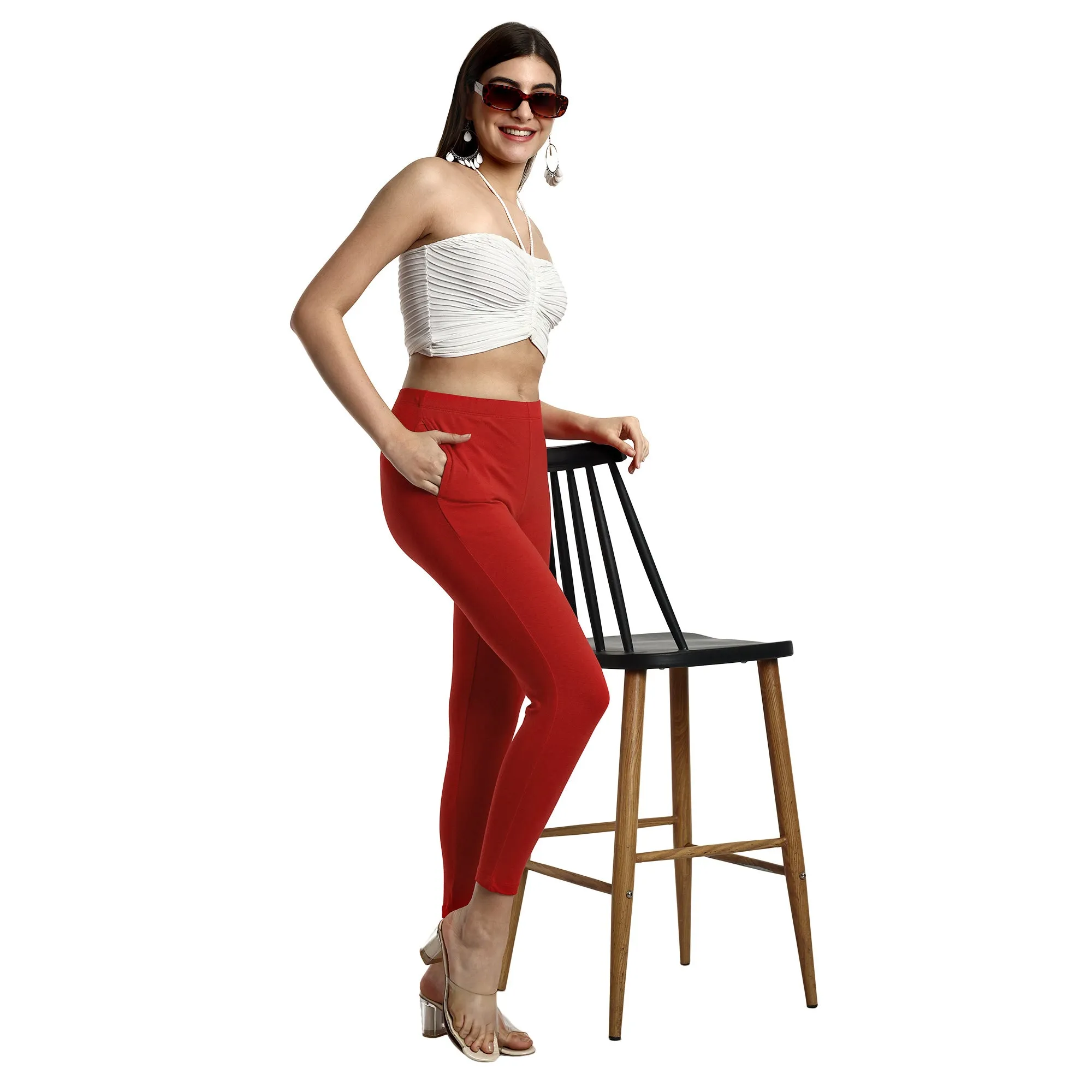 Women Red Ankle Length Legging