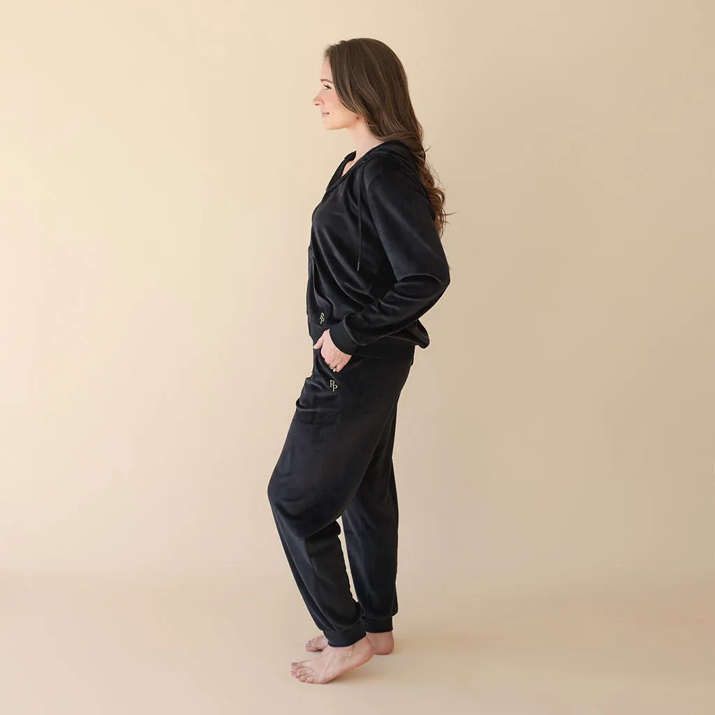 Women's Black Velour Joggers