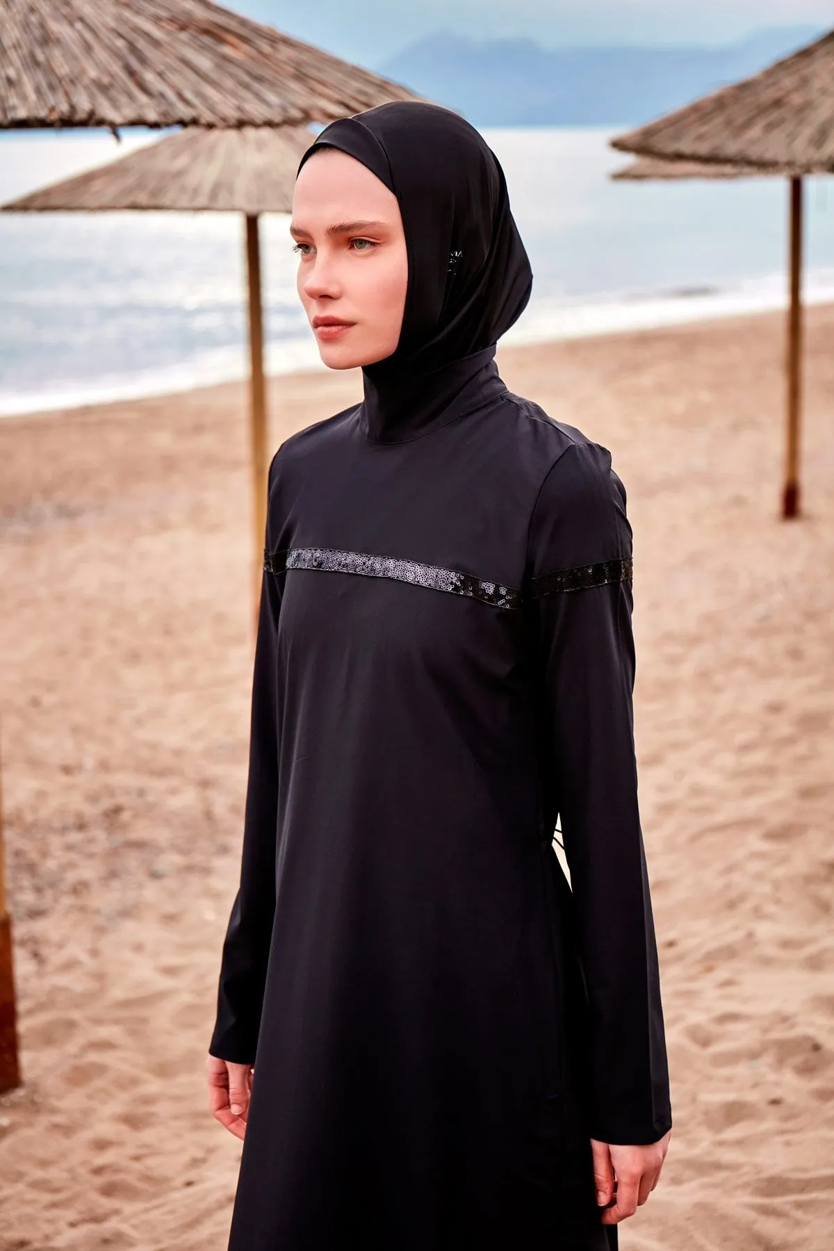 Woven Black Burkini Modest Swimwear  M2433