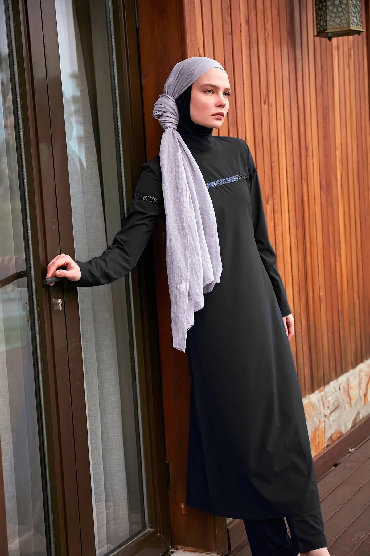 Woven Black Burkini Modest Swimwear  M2433