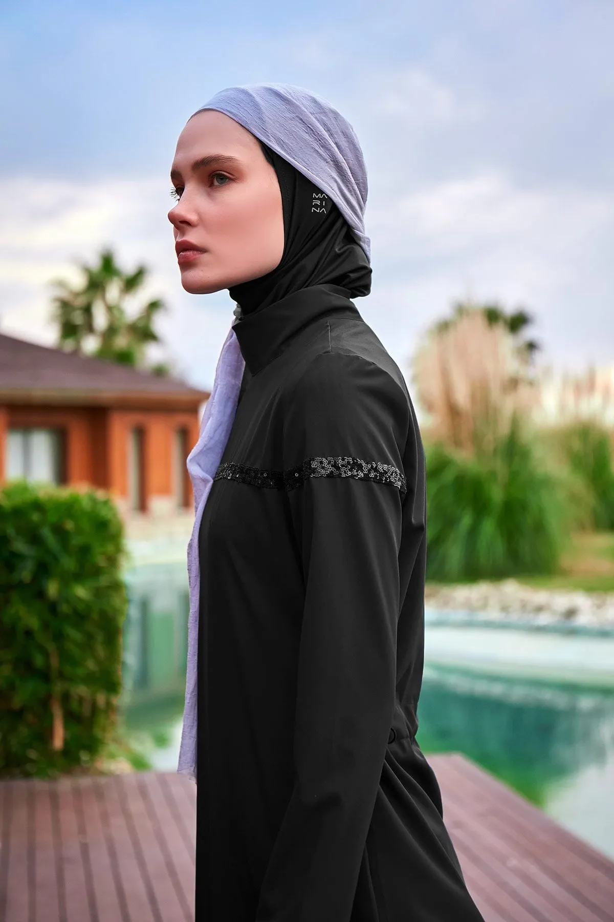 Woven Black Burkini Modest Swimwear  M2433