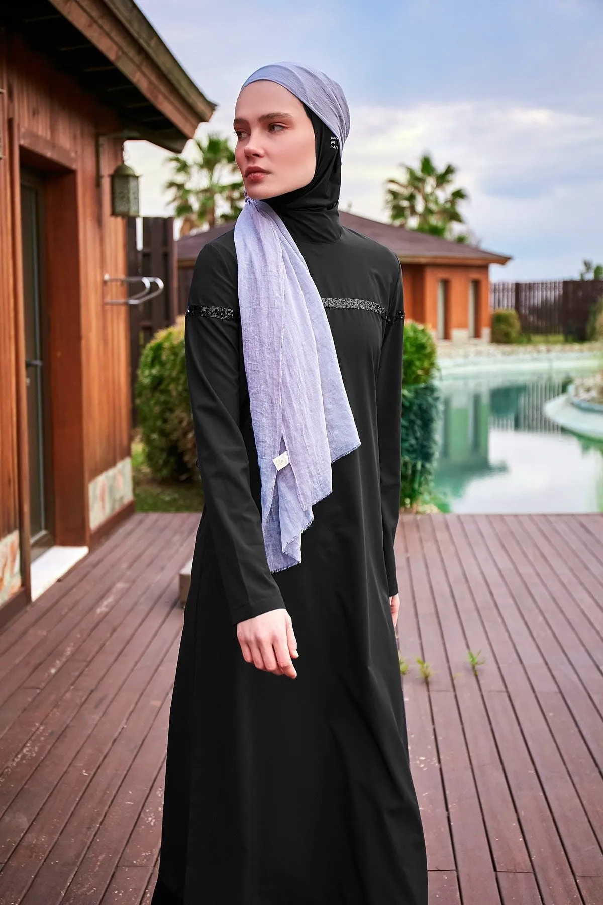 Woven Black Burkini Modest Swimwear  M2433