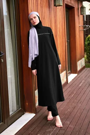 Woven Black Burkini Modest Swimwear  M2433