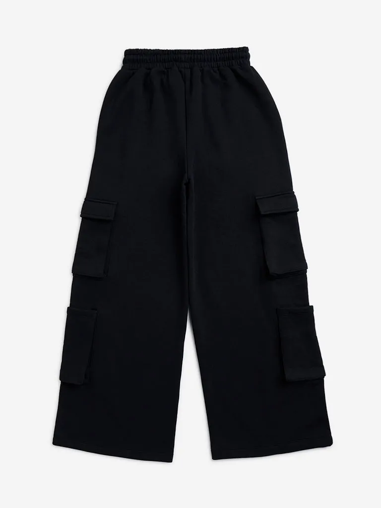 Y&F Kids Black Cargo-Style Mid-Rise Track Pants